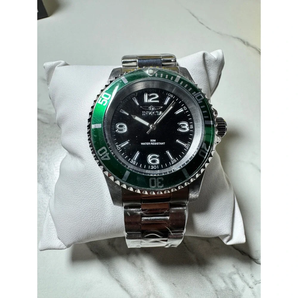Invicta Specialty 43338 Mens Watch Green Bezel Black Dial Stainless Steel New